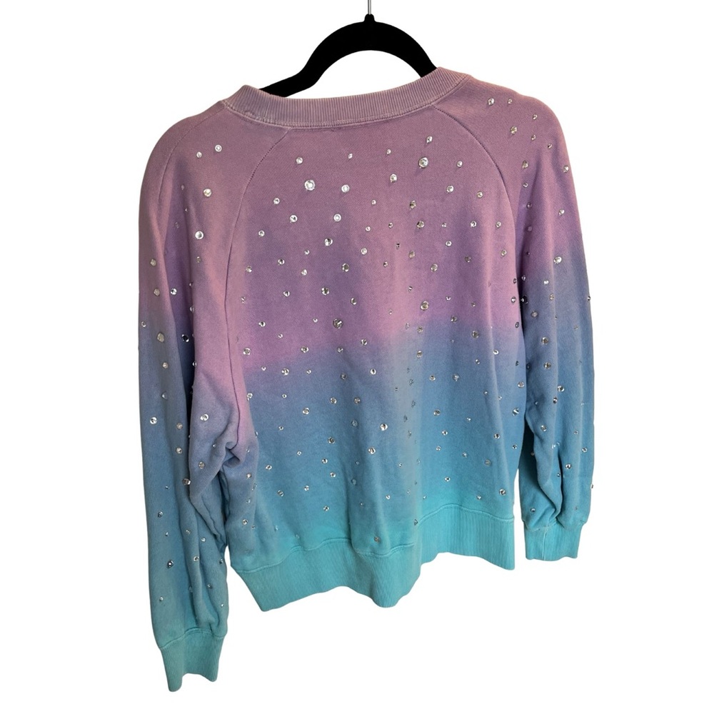 Essentiel Ombre Pink to Teal Crystal Embellished Crewneck Sweatshirt - Picture 3 of 3